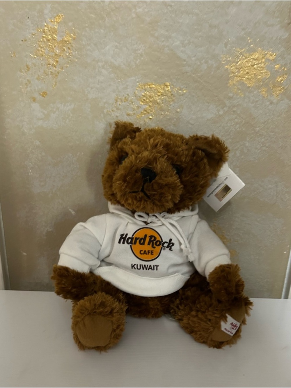 Hard Rock Cafe Authentic Kuwait Teddy  Bear with White Hoodie and Yellow Logo
